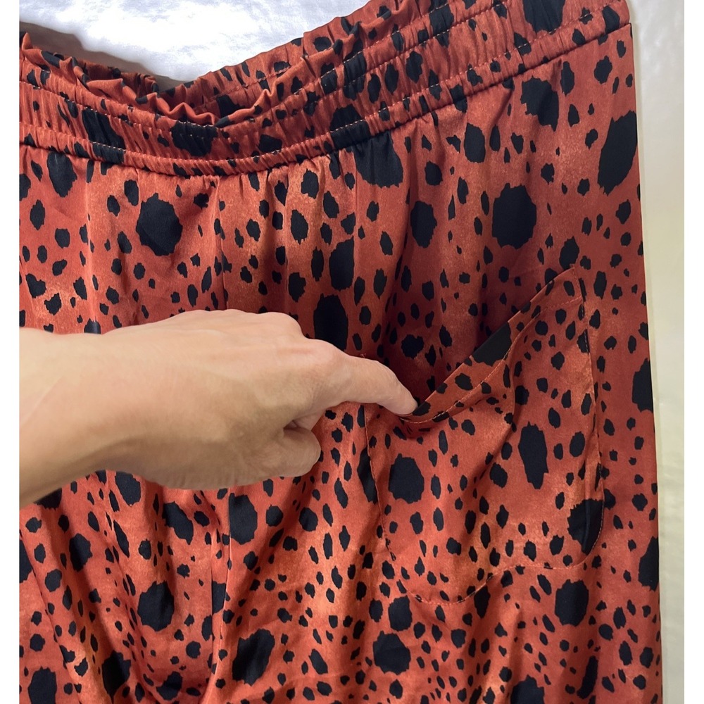 Forever 21 Satin Pants Leopard Print Elastic Pullon Silky Loungewear Copper LG - Picture 4 of 9
